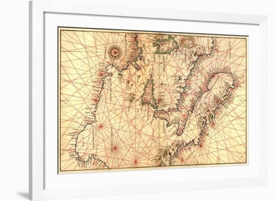 Portolan Map of Italy, Sicily, North Africa and the Mediterranean-Battista Agnese-Framed Premium Giclee Print