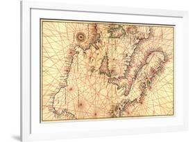 Portolan Map of Italy, Sicily, North Africa and the Mediterranean-Battista Agnese-Framed Premium Giclee Print