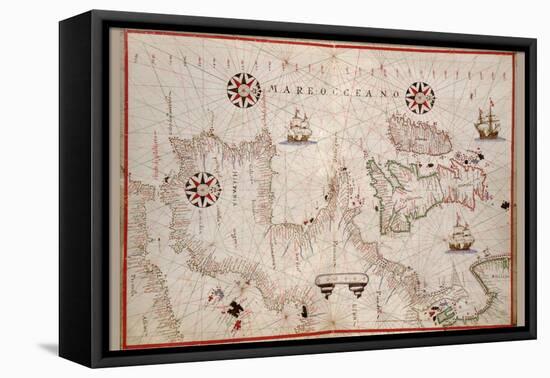 Portolan Map of Spain, England, Ireland and France-Joan Oliva-Framed Stretched Canvas