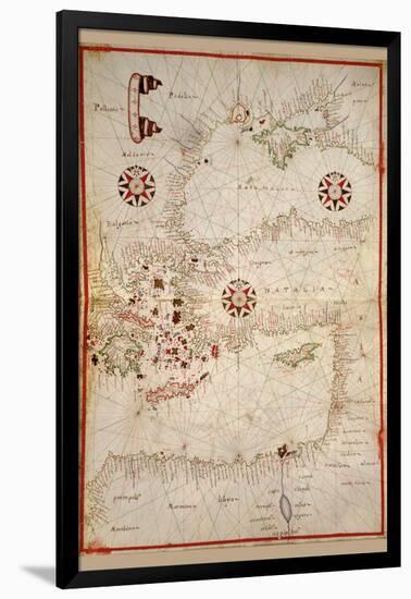 Portolan Map of Turkey, Mediterranean, Adriatic and the Agean-Joan Oliva-Framed Art Print