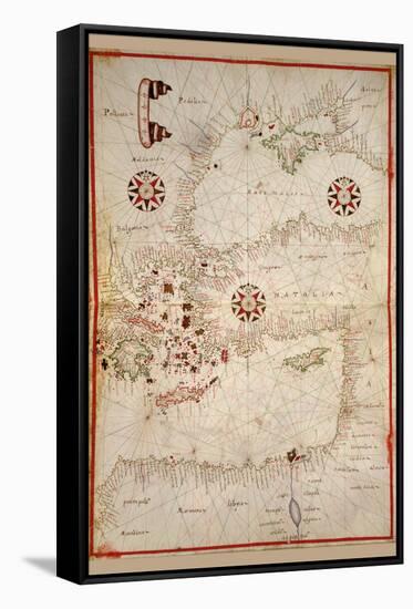 Portolan Map of Turkey, Mediterranean, Adriatic and the Agean-Joan Oliva-Framed Stretched Canvas