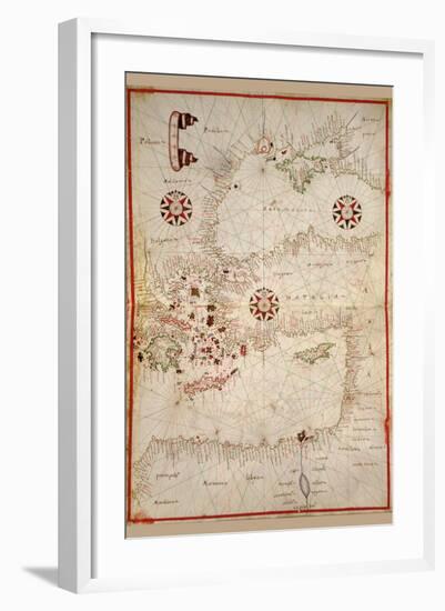 Portolan Map of Turkey, Mediterranean, Adriatic and the Agean-Joan Oliva-Framed Art Print