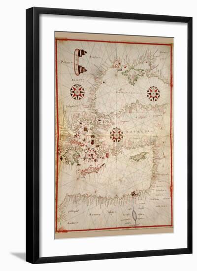 Portolan Map of Turkey, Mediterranean, Adriatic and the Agean-Joan Oliva-Framed Art Print