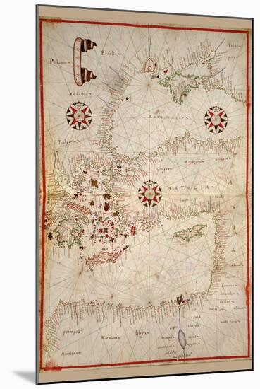 Portolan Map of Turkey, Mediterranean, Adriatic and the Agean-Joan Oliva-Mounted Art Print