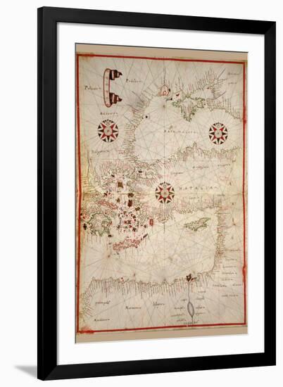 Portolan Map of Turkey, Mediterranean, Adriatic and the Agean-Joan Oliva-Framed Art Print