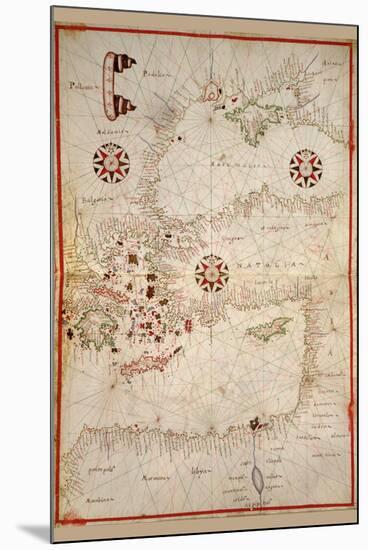 Portolan Map of Turkey, Mediterranean, Adriatic and the Agean-Joan Oliva-Mounted Art Print