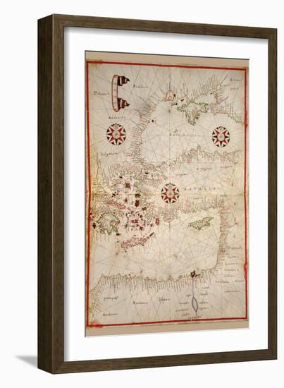 Portolan Map of Turkey, Mediterranean, Adriatic and the Agean-Joan Oliva-Framed Art Print