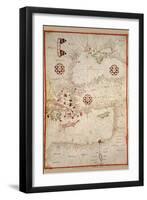 Portolan Map of Turkey, Mediterranean, Adriatic and the Agean-Joan Oliva-Framed Art Print