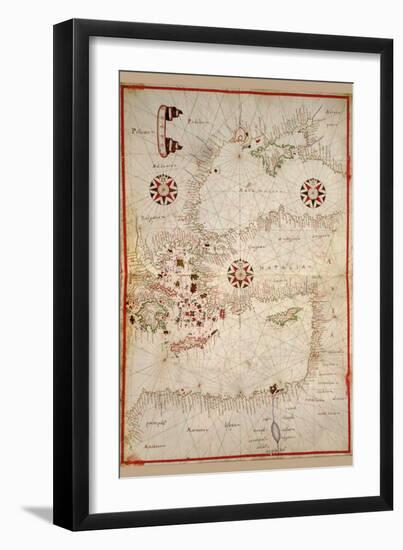 Portolan Map of Turkey, Mediterranean, Adriatic and the Agean-Joan Oliva-Framed Art Print