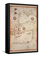 Portolan Map of Turkey, Mediterranean, Adriatic and the Agean-Joan Oliva-Framed Stretched Canvas
