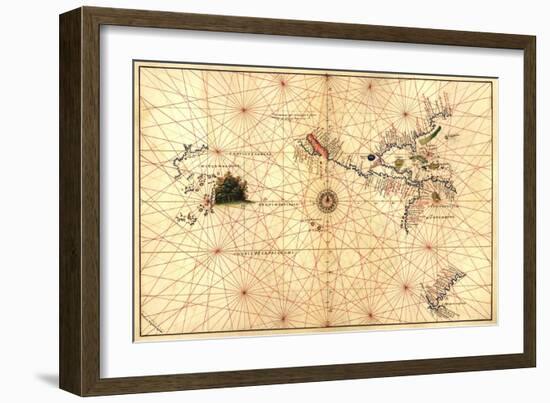 Portolan Map of Western Hemisphere Showing What Will Become the US, Panama and South America-Battista Agnese-Framed Art Print