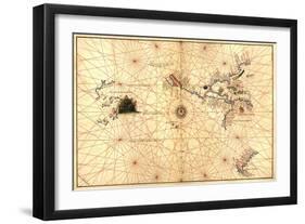 Portolan Map of Western Hemisphere Showing What Will Become the US, Panama and South America-Battista Agnese-Framed Art Print