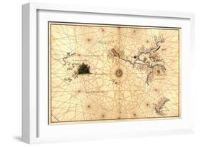 Portolan Map of Western Hemisphere Showing What Will Become the US, Panama and South America-Battista Agnese-Framed Art Print