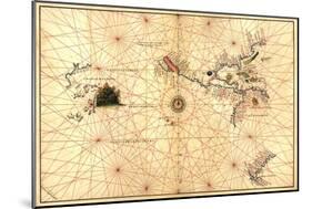 Portolan Map of Western Hemisphere Showing What Will Become the US, Panama and South America-Battista Agnese-Mounted Art Print