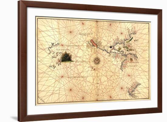 Portolan Map of Western Hemisphere Showing What Will Become the US, Panama and South America-Battista Agnese-Framed Premium Giclee Print