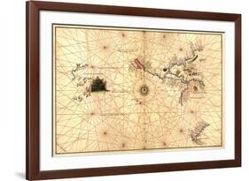 Portolan Map of Western Hemisphere Showing What Will Become the US, Panama and South America-Battista Agnese-Framed Premium Giclee Print