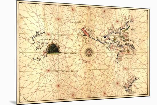 Portolan Map of Western Hemisphere Showing What Will Become the US, Panama and South America-Battista Agnese-Mounted Premium Giclee Print