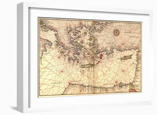 Portolan or Navigational Map of Greece, the Mediterranean and the Levant-Battista Agnese-Framed Art Print