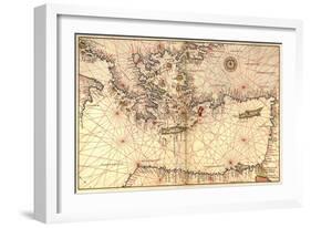 Portolan or Navigational Map of Greece, the Mediterranean and the Levant-Battista Agnese-Framed Art Print