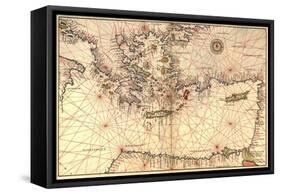 Portolan or Navigational Map of Greece, the Mediterranean and the Levant-Battista Agnese-Framed Stretched Canvas