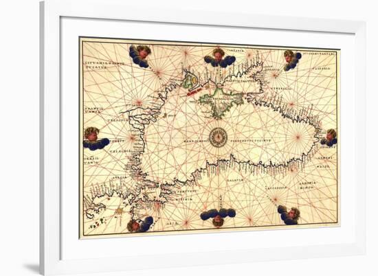 Portolan or Navigational Map of the Black Sea Showing Anthropomorphic Winds-Battista Agnese-Framed Art Print