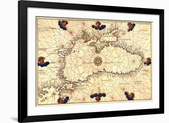 Portolan or Navigational Map of the Black Sea Showing Anthropomorphic Winds-Battista Agnese-Framed Art Print