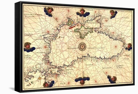 Portolan or Navigational Map of the Black Sea Showing Anthropomorphic Winds-Battista Agnese-Framed Stretched Canvas