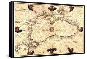 Portolan or Navigational Map of the Black Sea Showing Anthropomorphic Winds-Battista Agnese-Framed Stretched Canvas