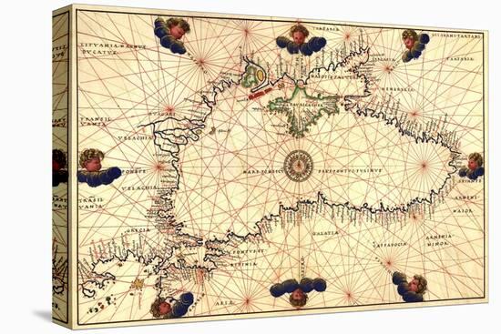 Portolan or Navigational Map of the Black Sea Showing Anthropomorphic Winds-Battista Agnese-Stretched Canvas