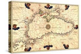 Portolan or Navigational Map of the Black Sea Showing Anthropomorphic Winds-Battista Agnese-Stretched Canvas