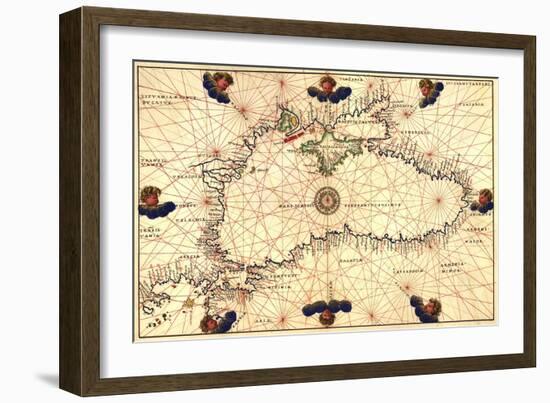 Portolan or Navigational Map of the Black Sea Showing Anthropomorphic Winds-Battista Agnese-Framed Art Print