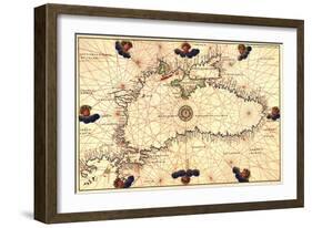 Portolan or Navigational Map of the Black Sea Showing Anthropomorphic Winds-Battista Agnese-Framed Art Print