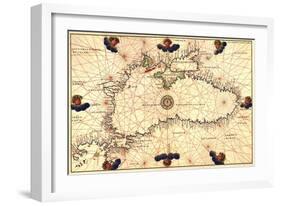 Portolan or Navigational Map of the Black Sea Showing Anthropomorphic Winds-Battista Agnese-Framed Art Print