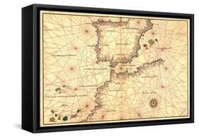 Portolan or Navigational Map of the Spain, Gibraltar and North Africa-Battista Agnese-Framed Stretched Canvas