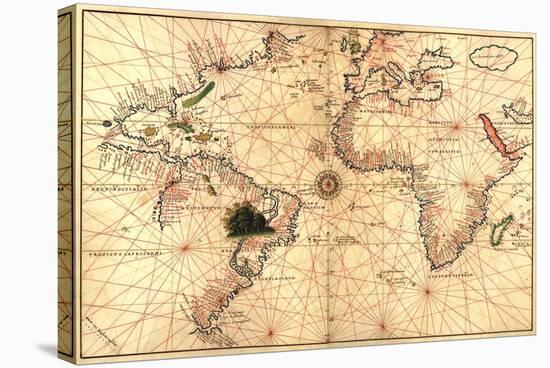 Portolan World Map-Joan Oliva-Stretched Canvas