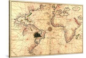 Portolan World Map-Joan Oliva-Stretched Canvas