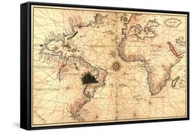 Portolan World Map-Joan Oliva-Framed Stretched Canvas