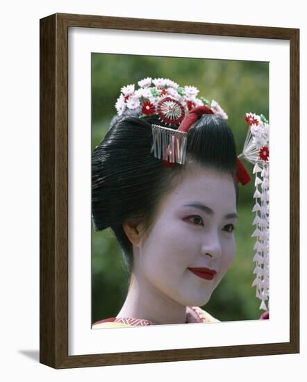 Portrait, Apprentice Geisha (Maiko), Woman Dressed in Traditional Costume, Japan-null-Framed Photographic Print