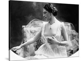 Portrait around, 1900 of the famous Dutch dancer MATA HARI, in a white dress (b/w photo)-null-Stretched Canvas