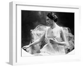 Portrait around, 1900 of the famous Dutch dancer MATA HARI, in a white dress (b/w photo)-null-Framed Photo