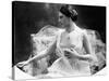 Portrait around, 1900 of the famous Dutch dancer MATA HARI, in a white dress (b/w photo)-null-Stretched Canvas