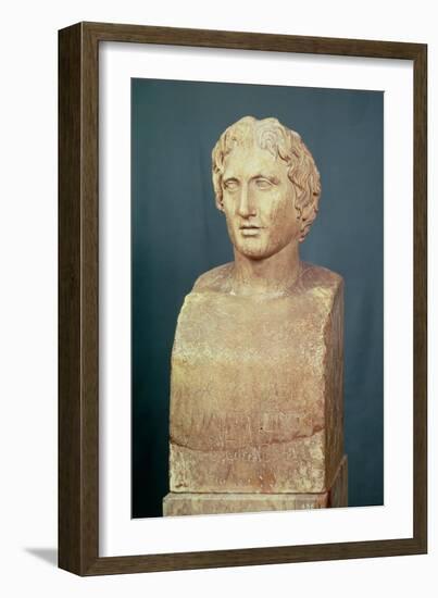 Portrait Bust of Alexander the Great (356-323 BC) Known as the Azara Herm, Greek Replica-Lysippos-Framed Giclee Print