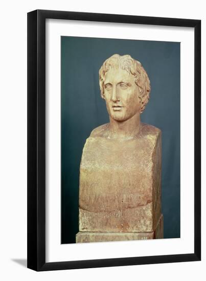 Portrait Bust of Alexander the Great (356-323 BC) Known as the Azara Herm, Greek Replica-Lysippos-Framed Giclee Print