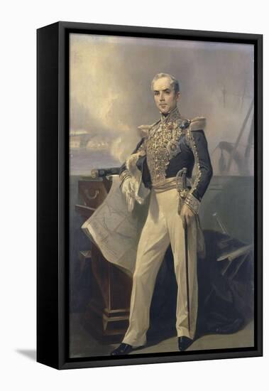 Portrait d'Armand-Joseph, amiral Bruat (1796-1855)- représenté commandant en chef de l'escadre de-Pierre François Eugène Giraud-Framed Stretched Canvas