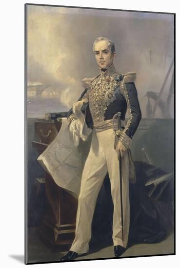 Portrait d'Armand-Joseph, amiral Bruat (1796-1855)- représenté commandant en chef de l'escadre de-Pierre François Eugène Giraud-Mounted Giclee Print