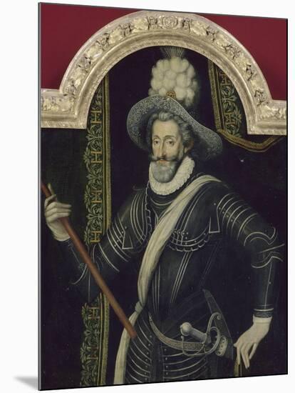 Portrait d'Henri IV en cuirasse et panache blanc, roi de France et de Navarre (1553-1610)-null-Mounted Giclee Print