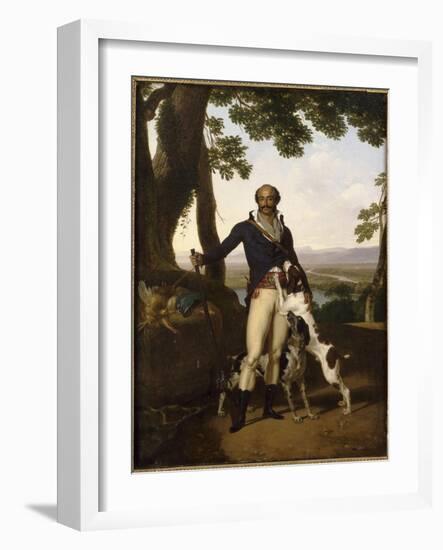 Portrait d'un chasseur avec ses chiens dans un paysage, dit Portrait d'Alexandre Dumas père-Louis Gauffier-Framed Giclee Print