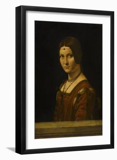 Portrait d'une dame de la cour de Milan, dit à tort "la belle ferronnière"-Léonard de Vinci-Framed Giclee Print