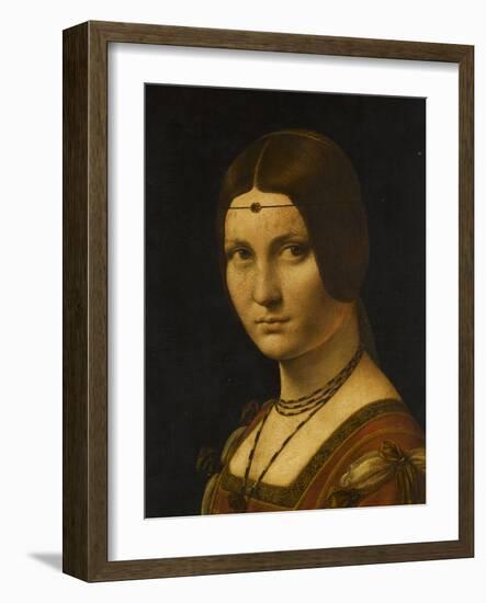 Portrait d'une dame de la cour de Milan, dit à tort "la belle ferronnière"-Léonard de Vinci-Framed Giclee Print