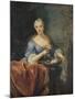 Portrait de dame tenant une corbeille de Fleurs sur fond de parc avec une balustrade et une statue-Jean Raoux-Mounted Giclee Print